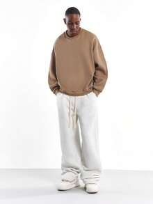 SUMWON 基本款超大宽松运动衫舒适冬季休闲家居服保暖落肩圆领街头风套头衫