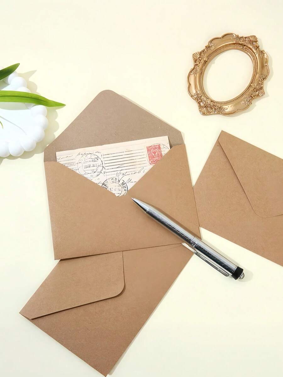 SHEIN 10/20/50/100 件牛皮纸 V 型自封信封适用于万圣节感恩节毕业典礼父亲节生日派对礼品卡礼品包装 - 彩色 - 查看 1