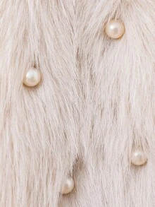 Young Girls Fluffy Cardigan Jacket With Pearl Decor, Suitable For Casual, Fashionable And Elegant Daily Wear Fall Winter Fur Jacket Kids