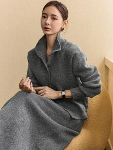 DAZY 2件套女士宽松休闲灰色毛衣，秋冬