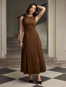 ZEYLAH Sleeveless Rhinestone Decor Waist Cincher Elegant Long Dress