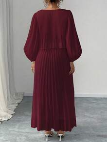 Elenzga Robe longue à manches longues en mousseline de soie blanche avec perles, grande taille - Rouge foncé - Voir 3