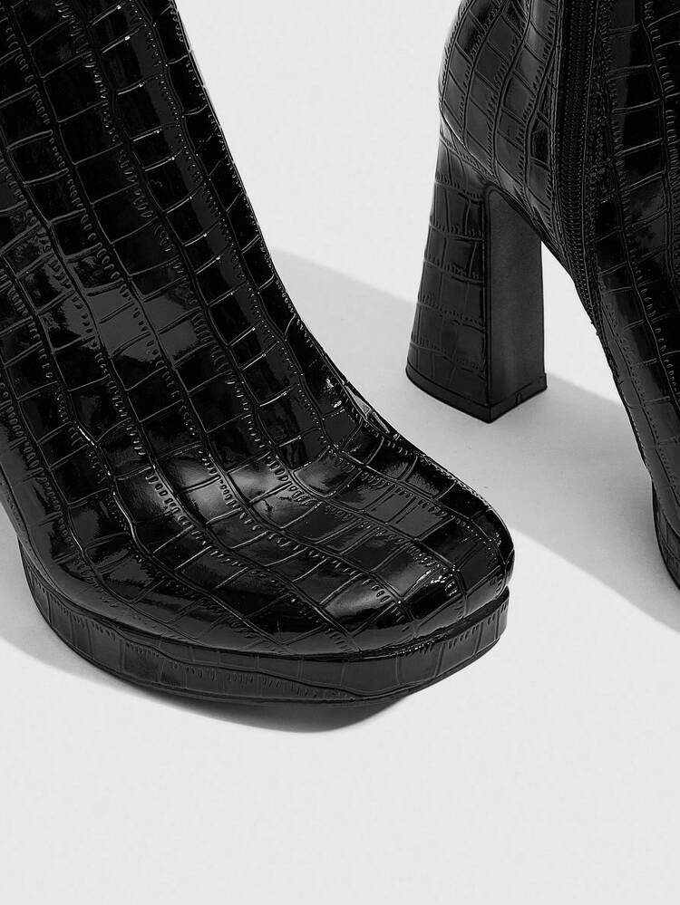 CUCCOO SZL Women's New Fashion Boots, Waterproof Platform Thick Heel Square Toe Sexy Black Knee-High Boots, Autumn/Winter