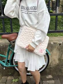 SHEIN 1 件韩国刺绣泡泡花笔记本电脑包，适用于 11/13/15 英寸平板电脑，超柔软舒适内套，学校电脑收纳包 - 彩色 - 查看 2