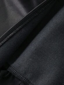 FRIFUL Women's PU Contrast Mesh Loose Layered Bowknot Front Jacket, Autumn Leather Jacket - Black - View 8