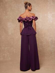 Lumalex 秋冬季聚会宴会低调奢华复古闪耀假日派对狂欢节郊游度假热门户外丰富层次婚礼季宴会成人礼一套露肩夸张欧根纱腰部修身宽松女式两件套奢华舞会证件照宰牲节派对新年 - 紫色 - 查看 3