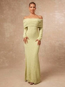 SHEIN Privé Herbst-Winter Feier Party Bankett bescheiden Altgeld Glitzer Feiertags Party Rave Festival Ausflug Urlaub Heiß Outdoor Reichlich geschichtetes Hochzeitssaison Bankett Volljährigkeitsfeier Damen Herbst Off-Shoulder langärmeliges figurbetontes elegantes Strickkleid mit Knopfdesign Off-Shoulder Abendkleid Salbeigrünes Abendkleid Limette Grünes Kleid Damen Langarm Luxus Abschlussball Eid Al-Adha Eid Al-Adha Party Neujahr - Grün - Übersicht 9