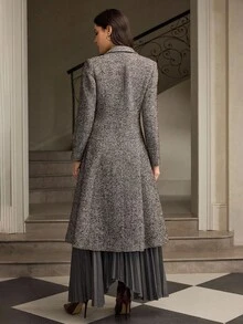 ZEYLAH Áo khoác dài thắt eo thêu cho nữ, mùa thu/đông - Cà phê nâu - Xem 3