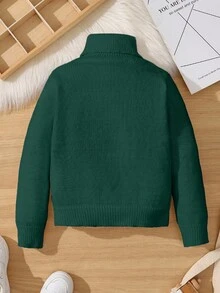 1pc Kids Casual Loose Fit Turtleneck Sweater, Suitable For Children's Outfits, Young Boy Clothes, Back To School Sets, Suitable For Birthday Party, Evening Party, Wedding, Christening, School Opening Ceremony, Daily Wear, Travel, Sports, Autumn/Winter Season Fall