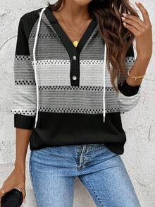 SHEIN LUNE Sudadera de mujer con estampado de rayas, adecuada para otoño/invierno - Multicolor - Ver 1