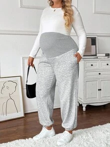 SHEIN 大码孕妇高腰休闲羊毛裤，秋冬