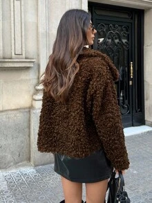 Aloruh Women's Solid Color Faux Fur Collar Long Sleeve Casual Jacket, Autumn/Winter,Commuter Coat,Overcoats,Winter Coats,Faux Fur Coats,Brown Jacket,Business Casual Women,Classy Outfits For Women,Elegant Coat,Casual Outfit For Women,Party Caot,Thanksgiving Outfit For Women,New Year Outfit,Fall Clothes,Autumn Clothes For Women,Coffee Color Winter Clothes For Women,Chocolate Color Coat