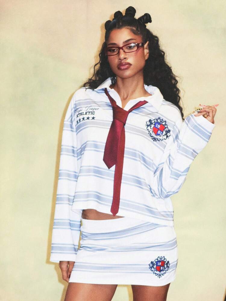 SUMWON WOMEN Striped Rugby Shirt With Badge And Collar