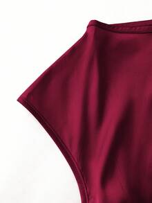 Modelyn Solid Color Satin Pleated Bowknot Waist Blouse Satin Blouse With Bow Maroon Blouse Dark Red Satin Top Wine Red Top Burgundy Satin Blouse Burgundy Satin Top Satin Top With Bow Wine Red Formal Top Dark Red Satin Blouse Maroon Elegant Top