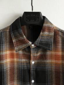 Manfinity Homme 男士格子前扣休闲长袖百搭法兰绒衬衫，适合秋季，Old Money