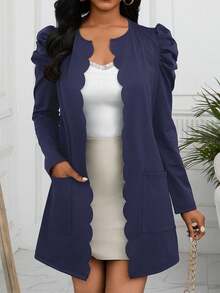 SHEIN LUNE Women's Casual Solid Color Long Sleeve Pocket Lightweight Jacket - Purple - View 5
