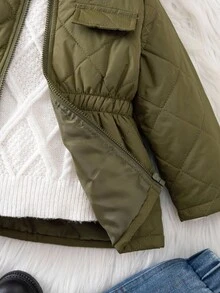 SHEIN Baby Girl Casual Green Collar Fleece Jacket, Versatile For Autumn/Winter Fall