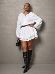 SHEIN Tall CURVE Bộ đồ liền thân đơn hàng raglan tay lỡ màu trơn cỡ lớn dành cho nữ - trắng - Xem 5