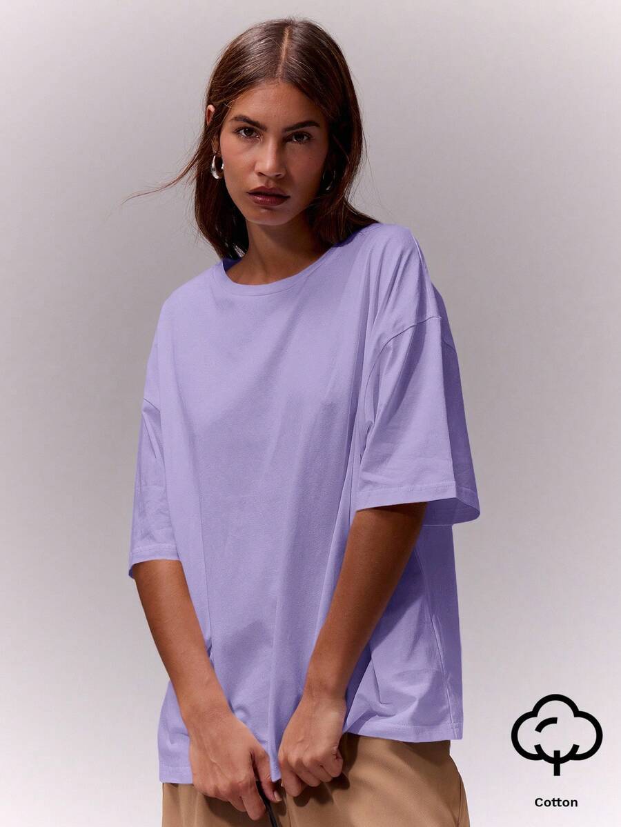 MUSERA Soft Oversized Crew Neck T-Shirt Casual Everyday Oversized Tee Airport Holiday Festival   Winter ,Elegant Spring Summer - Purple - View 1