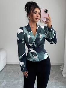 Elenzga Áo cánh dài tay họa tiết hoa thanh lịch dành cho nữ - Nhiều màu - Xem 6