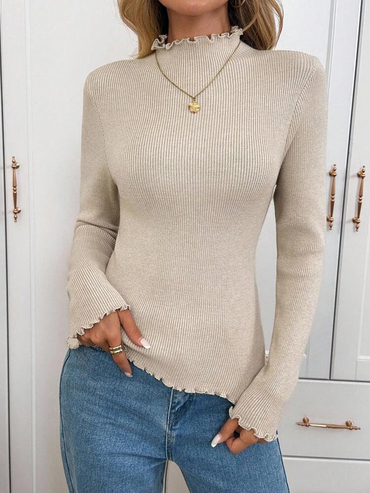 SHEIN LUNE 3 chiếc áo len dệt kim tay dài thoải mái, màu trơn, viền lượn sóng, áo cơ bản cho mùa thu/đông, phong cách đồng quê cho nữ, phong cách đồng quê cho nữ - Nhiều màu - Xem 6
