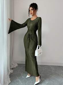 Elenzga Đầm dài thắt eo thanh lịch cỡ tiêu chuẩn dành cho nữ - xanh quân đội - Xem 7