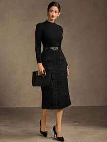 MOTF PREMIUM MINIMALIST FASHION ELEGANT STRAIGHT SKIRT - Black - View 2