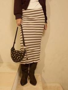 Aralina 简约条纹休闲日常百搭修身女式半身裙 - 彩色 - 查看 2