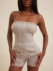 NYA SZN Top Strapless Knit Beach Summer Poolside Beach Classy Chic PastelFor Women - Grey - View 6