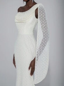 Elitara Váy maxi dài cổ khoét sâu họa tiết jacquard màu mơ thanh lịch, viền bèo nhún bất đối xứng, thích hợp mặc mùa xuân/hè, đi biển, đi làm, đi nghỉ, bãi biển, phong cách Boho, Hawaii, hẹn hò, tiệc tùng, hòa nhạc, đám cưới, tốt nghiệp, bó sát, trang phục câu lạc bộ, gợi cảm cho nữ - Màu be - Xem 2