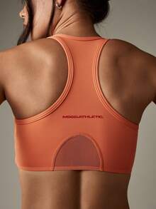 MISSGUIDED Sujetador deportivo de alto impacto con cierre delantero, espalda de tirantes, soporte para entrenamiento, correr, yoga y fitness, top de compresión con cuello alto y panel de malla - Naranja - Ver 7