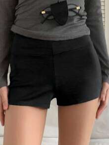 DAZY 女式高腰弹力修身灰色短裤秋季