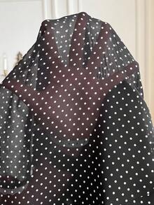 Flirla Plus Size Women's Chiffon Polka Dot Ruffle Splice Contrast Color Peter Pan Collar Dress, Party - Black - View 6