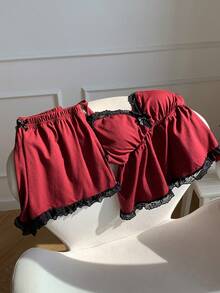 Comfortcana Conjunto de 2 peças de camisola de malha com sutiã acolchoado e shorts para uso doméstico - Borgonha - Ver 5