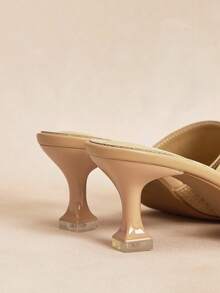 Rosivie Women's Square Toe Woven Stiletto Heels Mid Heel Gold High Heel Sandals - Apricot - View 4