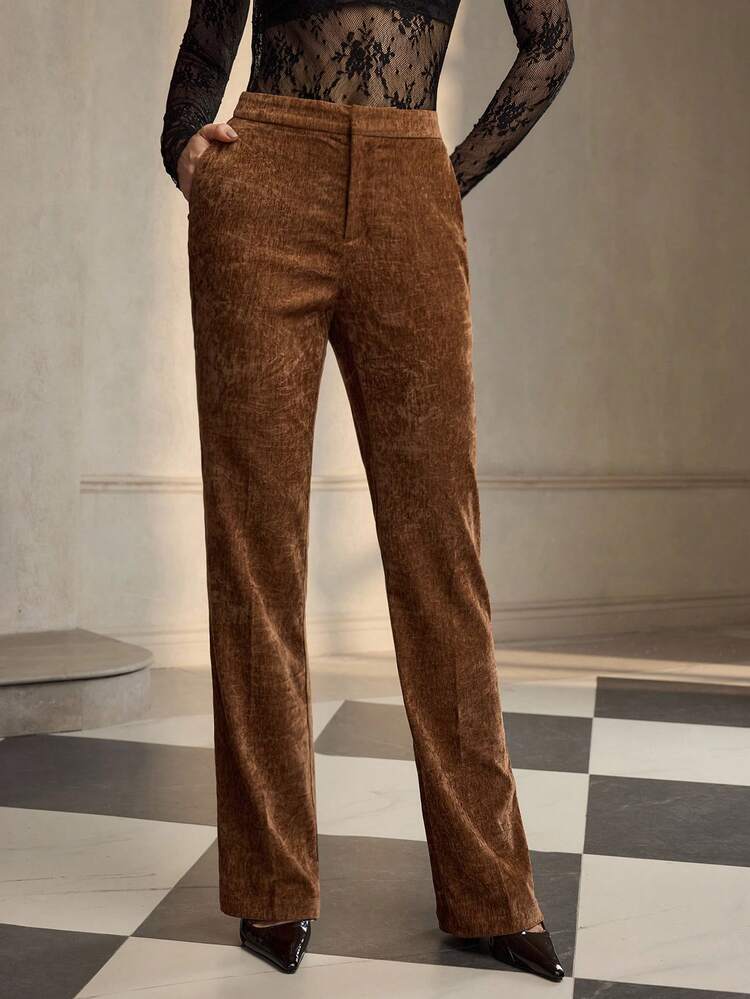 ZEYLAH Pantalon femme à taille haute et jambes amples de couleur unie, élégant, automne/hiver