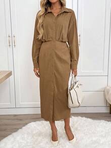 SHEIN LUNE Váy sơ mi dài tay cài nút thường ngày cho nữ Váy cài nút Váy nâu Váy có cổ cho nữ Váy màu rám nắng Váy dài tay cho nữ Váy màu be Váy cài nút cho nữ Trang phục màu rám nắng cho nữ Quần áo mùa thu cho nữ Váy cho nữ Quần áo mùa đông cho nữ Váy mùa thu cho nữ Váy cho nữ Trang phục công sở thanh lịch thường ngày cho phụ nữ Váy mùa đông cho nữ - Màu Khaki - Xem 5
