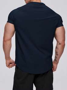 Manfinity Sport PWRUP 男士运动短袖运动 T 恤 - 训练、健身和锻炼，休闲压缩吸湿排汗，速干宝蓝色常规版型面料圆领高弹力 - 男友风格男士夏季纯色圆领插肩袖短袖运动 T 恤健身上衣健身房上衣透气