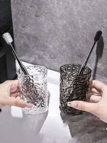 SHEIN 5pcs/1pc Glacier Pattern Toothbrush Cup, Simple Transparent, Minimalist Bathroom Tumbler, Home Decor, Bathroom Accessories, Kitchenware, Bathroom Supplies, Oral Hygiene Home Bathroom Decor Fall Decor Back To School - Multicolor - View 3