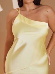 SHEIN BAE Váy cưới satin trơn màu vàng kem cỡ lớn, cổ khoét sâu hở lưng, buộc dây, sang trọng cho khách dự tiệc cưới, kỳ nghỉ ở bãi biển - Màu vàng - Xem 6