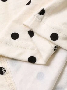 FRIFUL Áo thun nữ cổ tròn chấm bi ôm sát viền tương phản, tay dài - Màu be - Xem 7