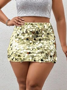 Allurite Váy sequin lấp lánh cỡ lớn cho trang phục dự tiệc năm mới - Vàng nhạt - Xem 3