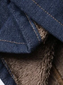 Dazy Plus Plus Size Thermal Lined Washed Dark Blue Waistband Patchwork Drawstring Straight Leg Long Jeans, All Season Thermal Lined,Winter - Dark Wash - View 7