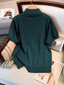 GlowEve CURVE 合身针织毛衣上衣，短袖 - 綠色 - 查看 2