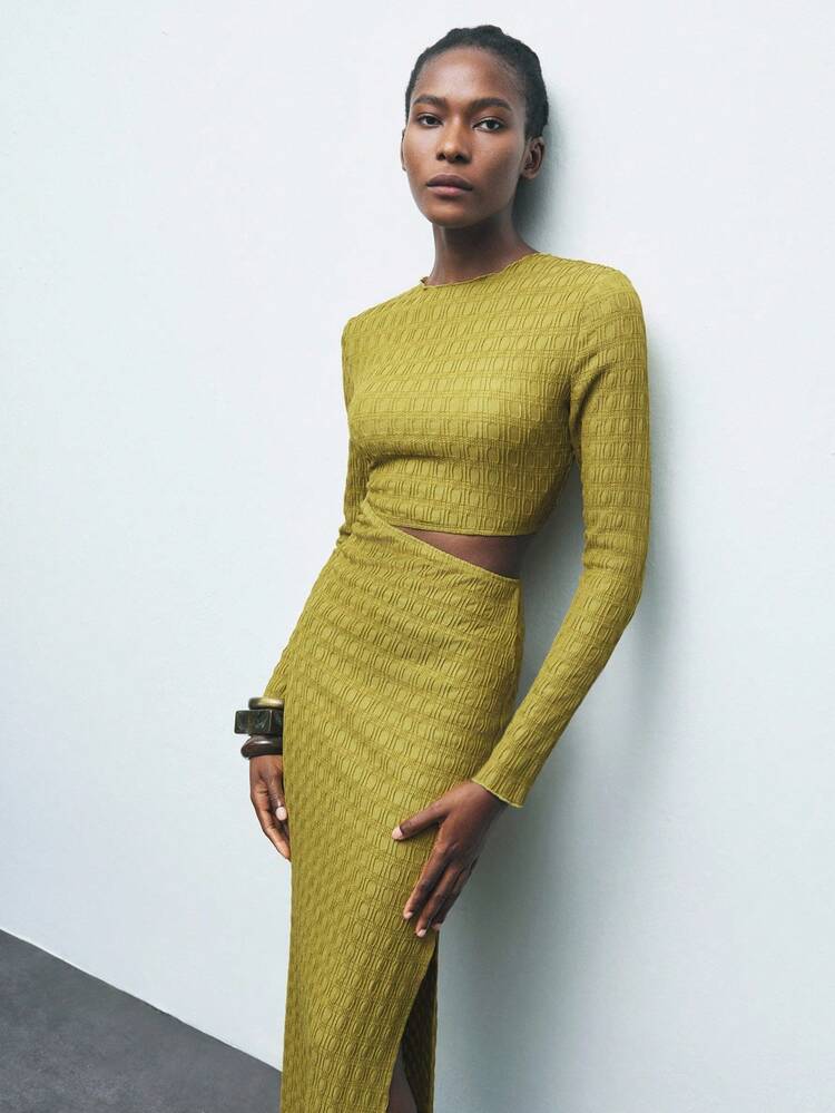 SHEIN Maija MAIJA Elegant Lace V-Neck Puff Sleeve A-Line Maxi Dress