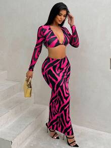 Zolique 2pcs Women Fitted Short Sleeve Top And Mini Skirt Set