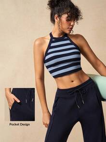 VARSIVA 女士健身套装 女士条纹短款露背上衣和纯色长裤运动套装 - 彩色 - 查看 13