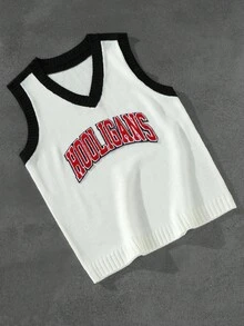 Manfinity EMRG Men's Casual Contrast Color Patchwork Letter Embroidery Knit Face Mask Y2k Tops Sweater Vest - Multicolor - View 1