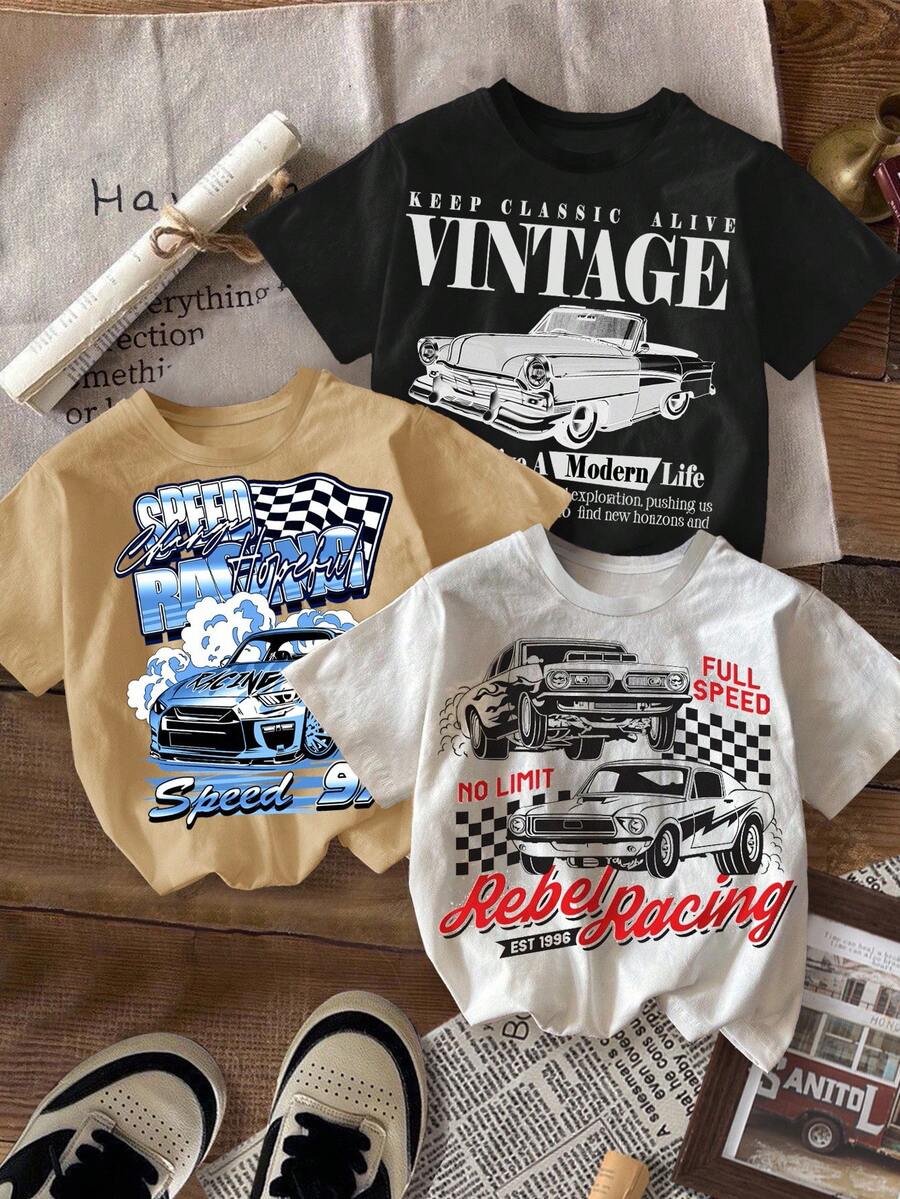 3pcs Young Boy Casual Minimalist Round Neck Short Sleeve T-Shirt, Suitable For Summer