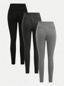 SHEIN Girlism 3pcs/Set Teen Girls' All-Match Leggings, Black, Gray, Apricot, Skinny Fit, Casual, Versatile Ankle Pants Fall Winter Tights Set Pants Pack Leggings Pack